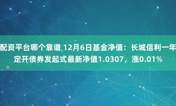 配资平台哪个靠谱 12月6日基金净值：长城信利一年定开债券发起式最新净值1.0307，涨0.01%