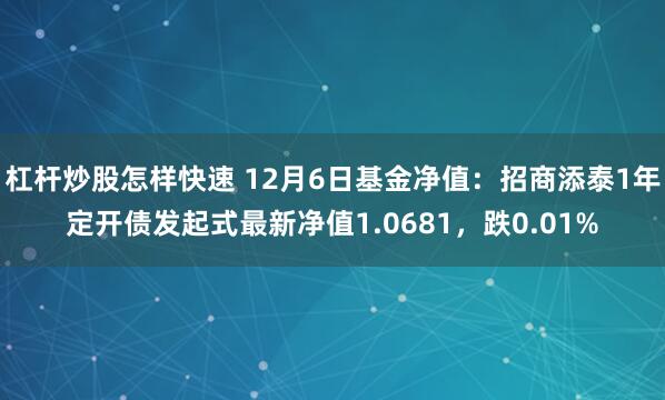 杠杆炒股怎样快速 12月6日基金净值：招商添泰1年定开债发起式最新净值1.0681，跌0.01%