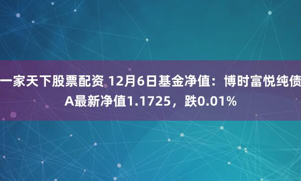 一家天下股票配资 12月6日基金净值：博时富悦纯债A最新净值1.1725，跌0.01%