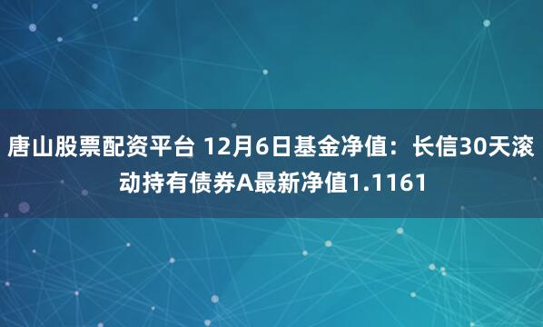 唐山股票配资平台 12月6日基金净值：长信30天滚动持有债券A最新净值1.1161