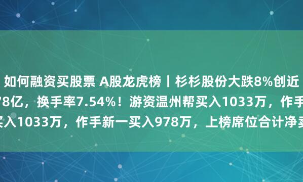 如何融资买股票 A股龙虎榜丨杉杉股份大跌8%创近5年新低，成交额8.78亿，换手率7.54%！游资温州帮买入1033万，作手新一买入978万，上榜席位合计净卖出2.05亿